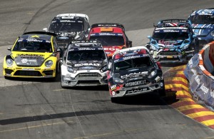 GRC Supercar drivers take the first turn at Red Bull Global Rallycross in Washington DC. [Credit Larry Chen / Red Bull Content Pool]