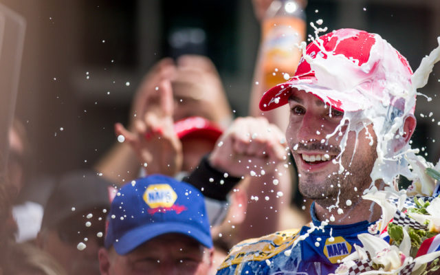 Alexander Rossi celebrates in victory lane at the Indianapolis Motor Speedway.  [Andy Clary Photo]