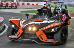 Travis Pastrana (USA) driving the Polaris Slingshot SLR on track during previews to the Race of Champions on Thursday 19 January 2017 at Marlins Park, Miami, Florida, USA. [Photo courtesy Race Of Champions 2016 www.raceofchampions.com]