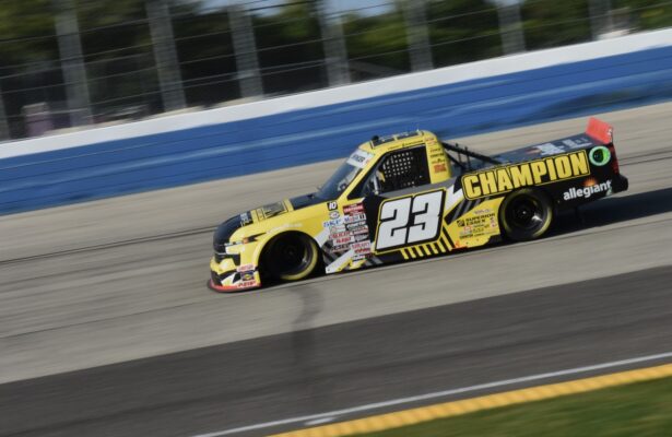 Grant Enfinger on his way to victory at the Milwaukee Mile. [John WIedemann Photo]
