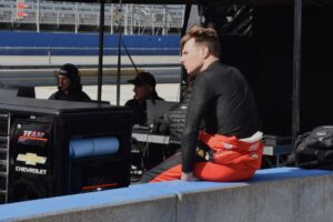 Will Power waits to get back on track during a Firestone tire test at the Milwaukee Mile.  [John Wiedemann Photo]
