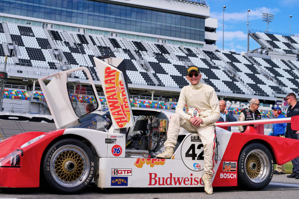 John Higgins and the Porsche Fabcar. [Robert Madara photo]