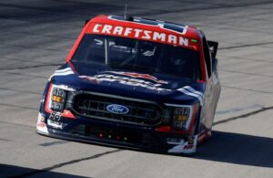 y Majeski, driver of the #98 Road Ranger Ford, race during the NASCAR Craftsman Truck Series SpeedyCash.com 250 at Texas Motor Speedway. (Photo by Sean Gardner/Getty Images)