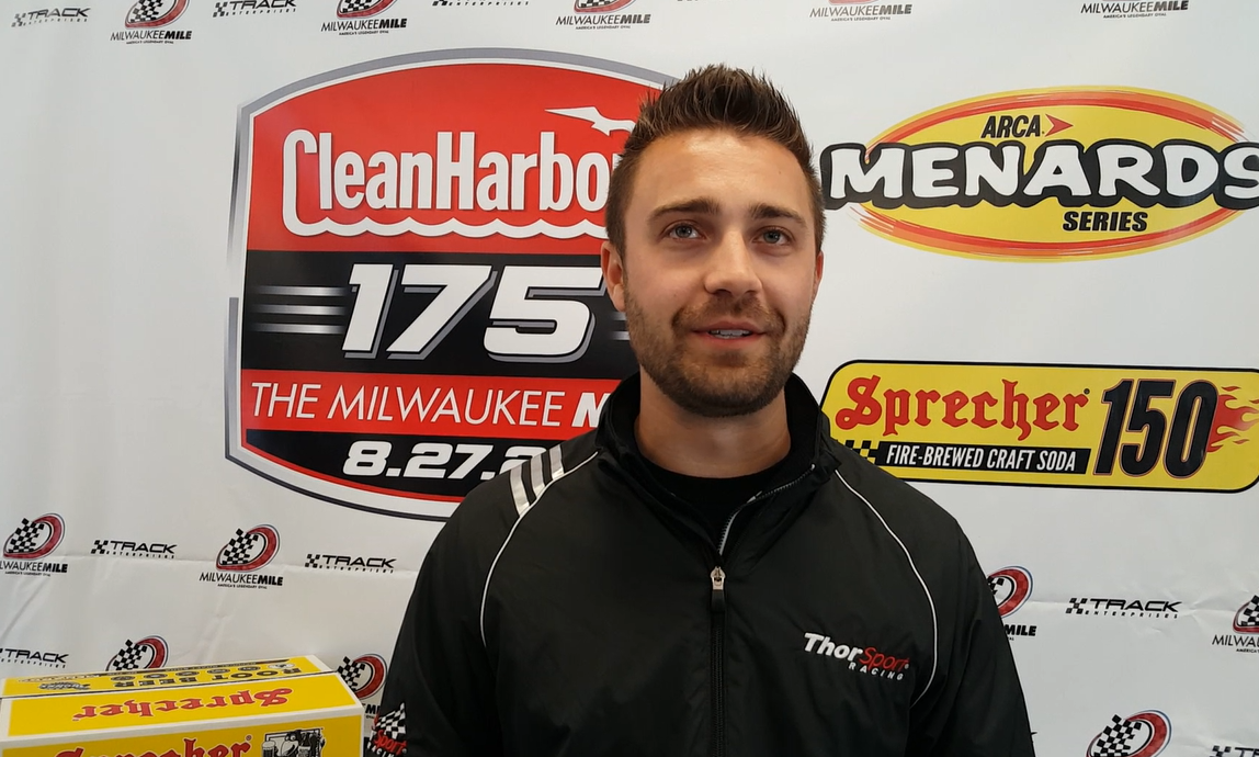 Ty Majeski at the Milwaukee Mile to talk about the NASCAR CRAFTSMAN Truck Series Clean Harbors 175 race at the Mile on August 27th, 2023. [John Wiedemann photo]
